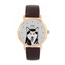 Toff London TLWS-30060 Ladies Black And White Husky Dog Head Watch