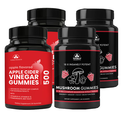 Mushroom Brain Function & Apple Cider Vinegar Gummies Digestive Support 2 Packs