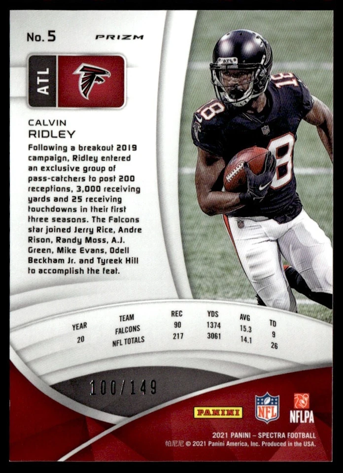 2021 Panini Spectra Silver Prizm 100/149 Calvin Ridley #5 GS1 - Image 2 of 2