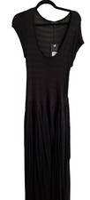 Lucky Brand Womens Black Ribbed Short Sleeve Scoop Neck Flowing Maxi Dress M NWT
