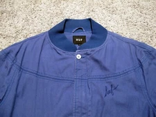 HUF Faded Blue Derby Style Bomber Jacket sz L vtg late 2000's