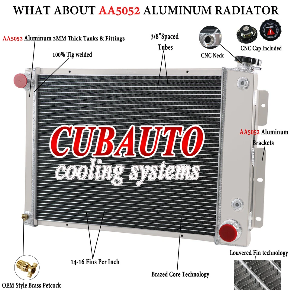 3 Rows Aluminum Radiator For 1967 1968 1969 Chevy Camaro Pontiac Firebird AT Foto 2 de 4