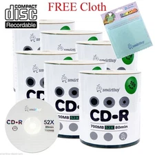 600 Smartbuy 52X CD-R 700MB Logo Top Recordable Disc + FREE Micro Fiber Cloth