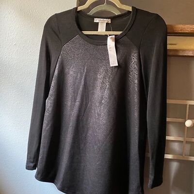 NWT Claudia Richard Black Textured Blouse Size Small