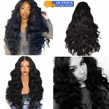 Black Long Body Wave Hair Natural Middle Part Glueless Synthetic Lace Front Wigs