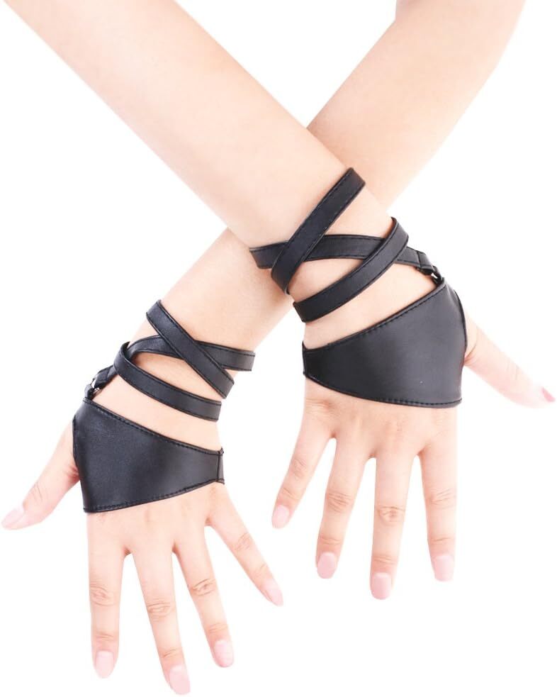 JISEN Women Half Palm Fingerless PU Leather Night Bar Band Up Punk