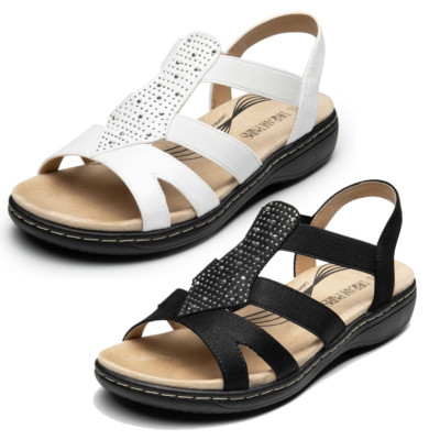 Women Wide Size Arch Support Flat Sandals Elastic Open Toe Walking Shoes