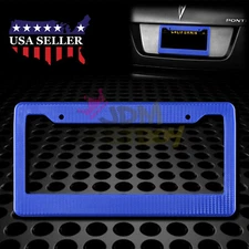 1Pc Plastic Blue Carbon Fiber Style License Plate Frames Front & Rear Bracket
