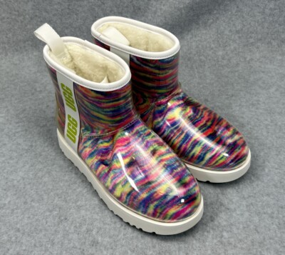 UGG Classic Clear Mini Ankle Boot Womens Size 7 Pixelate White NEW