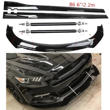 For 18-23 Mustang Font Bumper Lip Splitter Spoiler Side Skirts Glossy Black