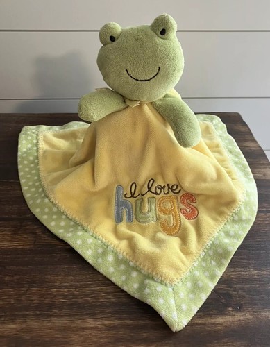 Carters Baby Lovey Rattle Frog Blankie Nunu Security Blanket 15” I Love Hugs