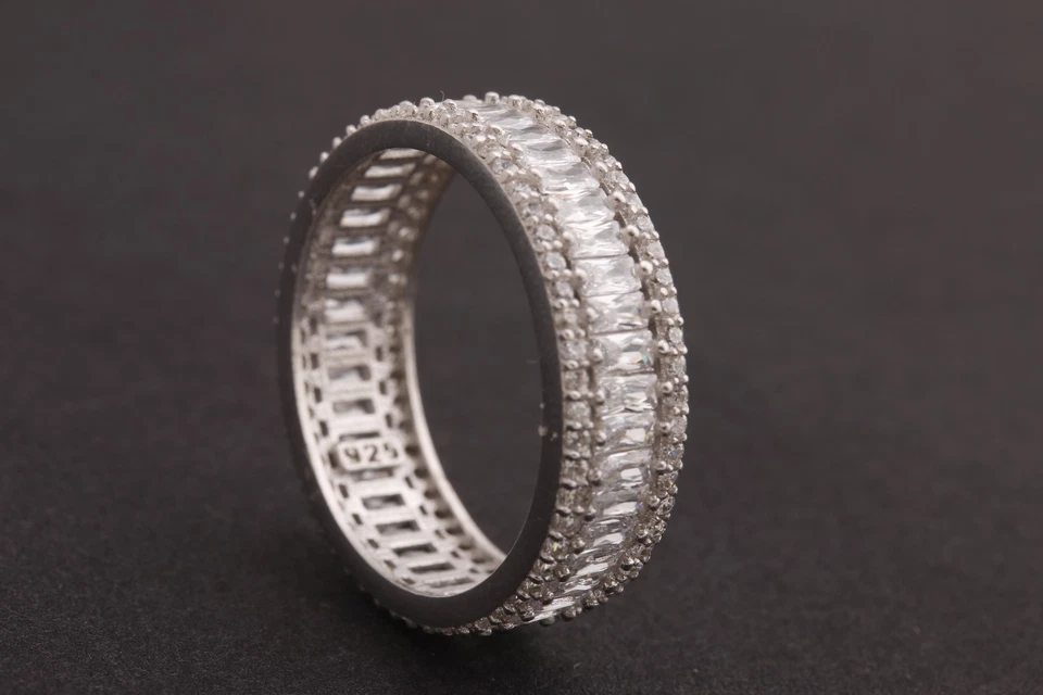 Turkish Jewelry Baguette Topaz Rhodium 925 Sterling Silver Band Ring Size - Image 3 of 4