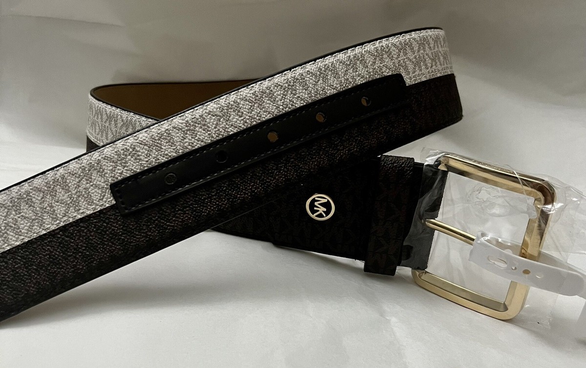 NWT Michael Kors Signature Wide Two Tone Belt Brown Cream  display picture 1