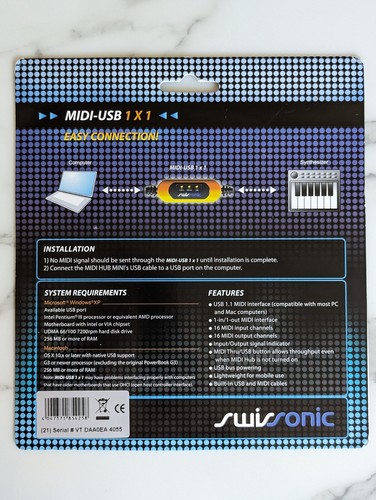 SWISSONIC MIDI-USB 1x1 1-in/1-out USB MIDI Interface - Picture 7 of 9