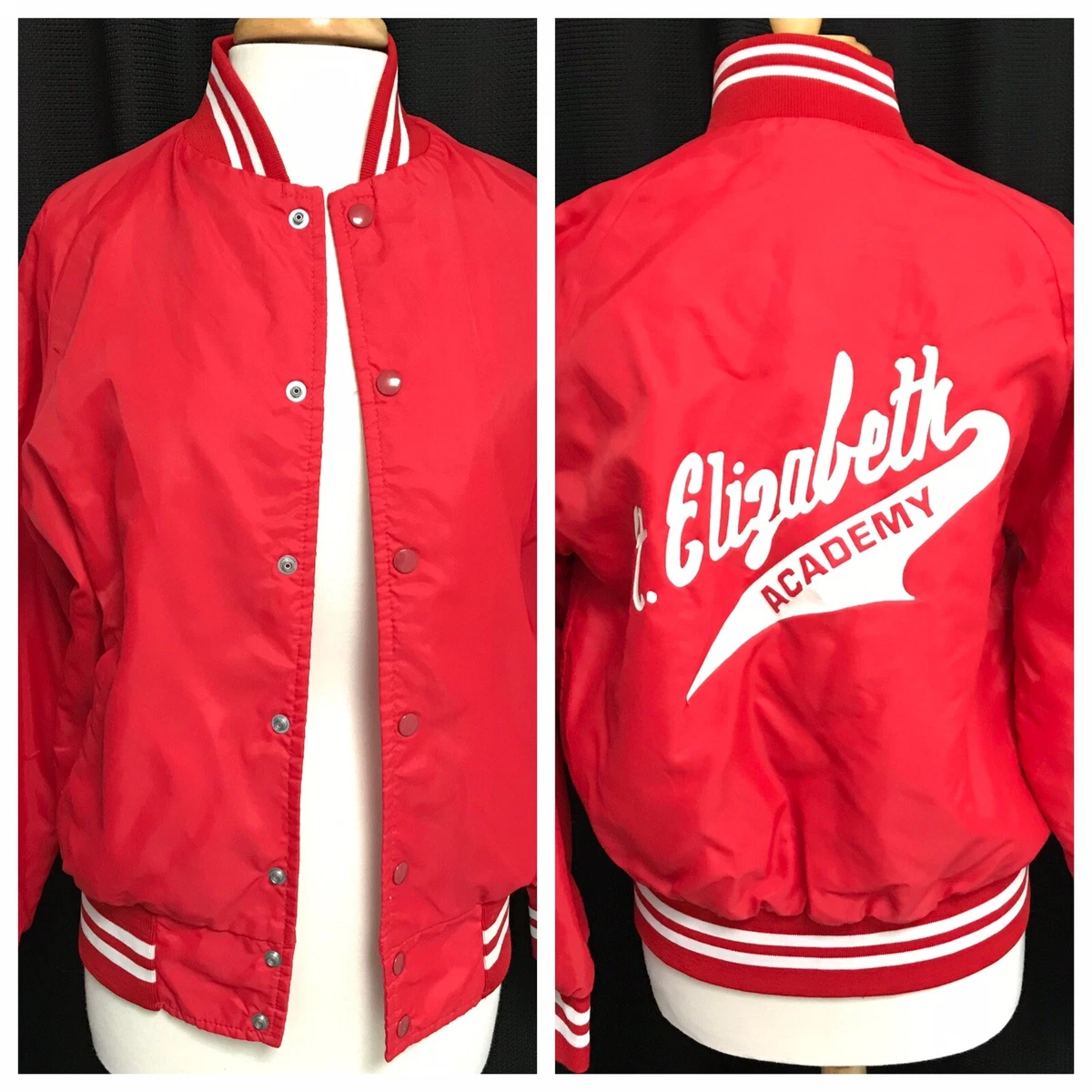 Vtg Sportsmaster USA Red Nylon Satin Bomber Jacket Mens M St Elizabeths Academy