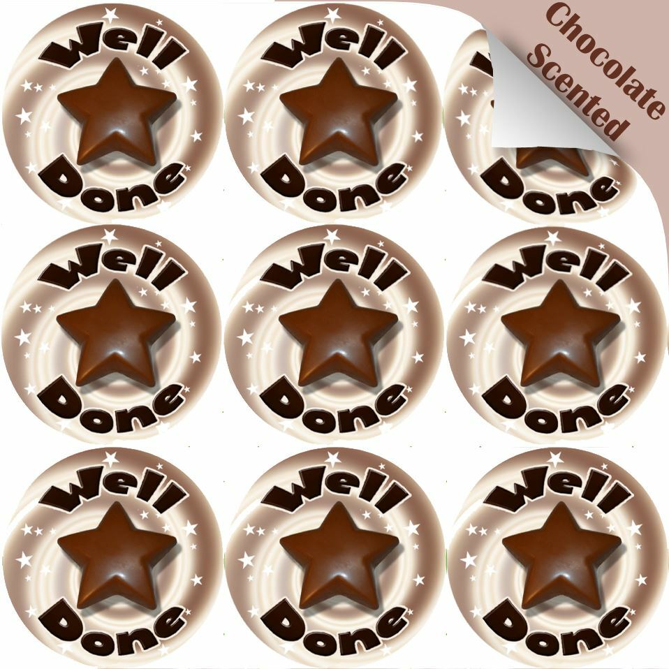 120 Chocolate Well Done Star 30mm Scented Reward Stickers for Teachers