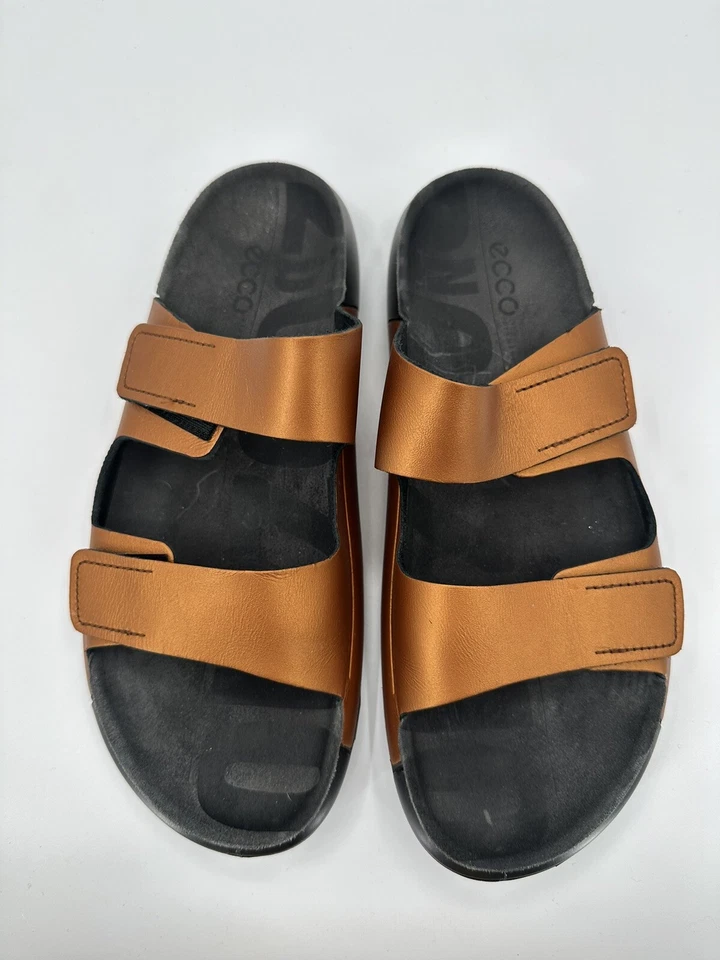 ECCO 2nd Cozmo 女式 10-10.5 码双带流体皮革凉鞋青铜 — 第 2/4 张图片