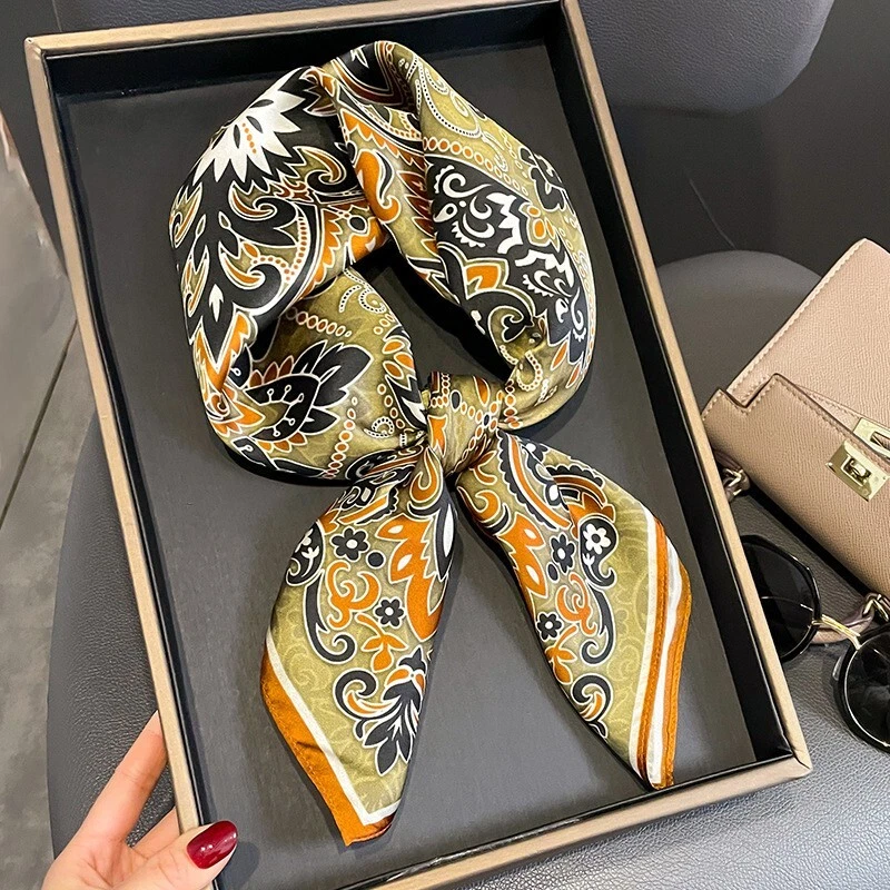 100% шелковый женский винтажный зеленый платок с узором пейсли квадратная бандана 68*68 см - Изображение 4 из 4