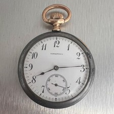 Antique Tiffany  Co. 14k Rose Gold  Gunmetal White Dial 47mm Pocket Watch 8s