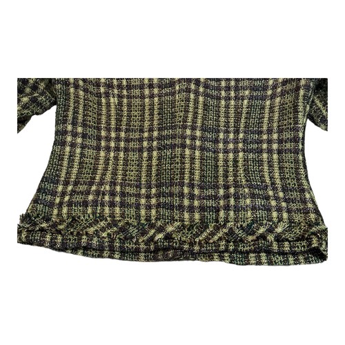 Chicos Blazer Jacket Women Size 2 Green Tweed Plaid Classy Snap Closure Lined - Picture 7 of 9