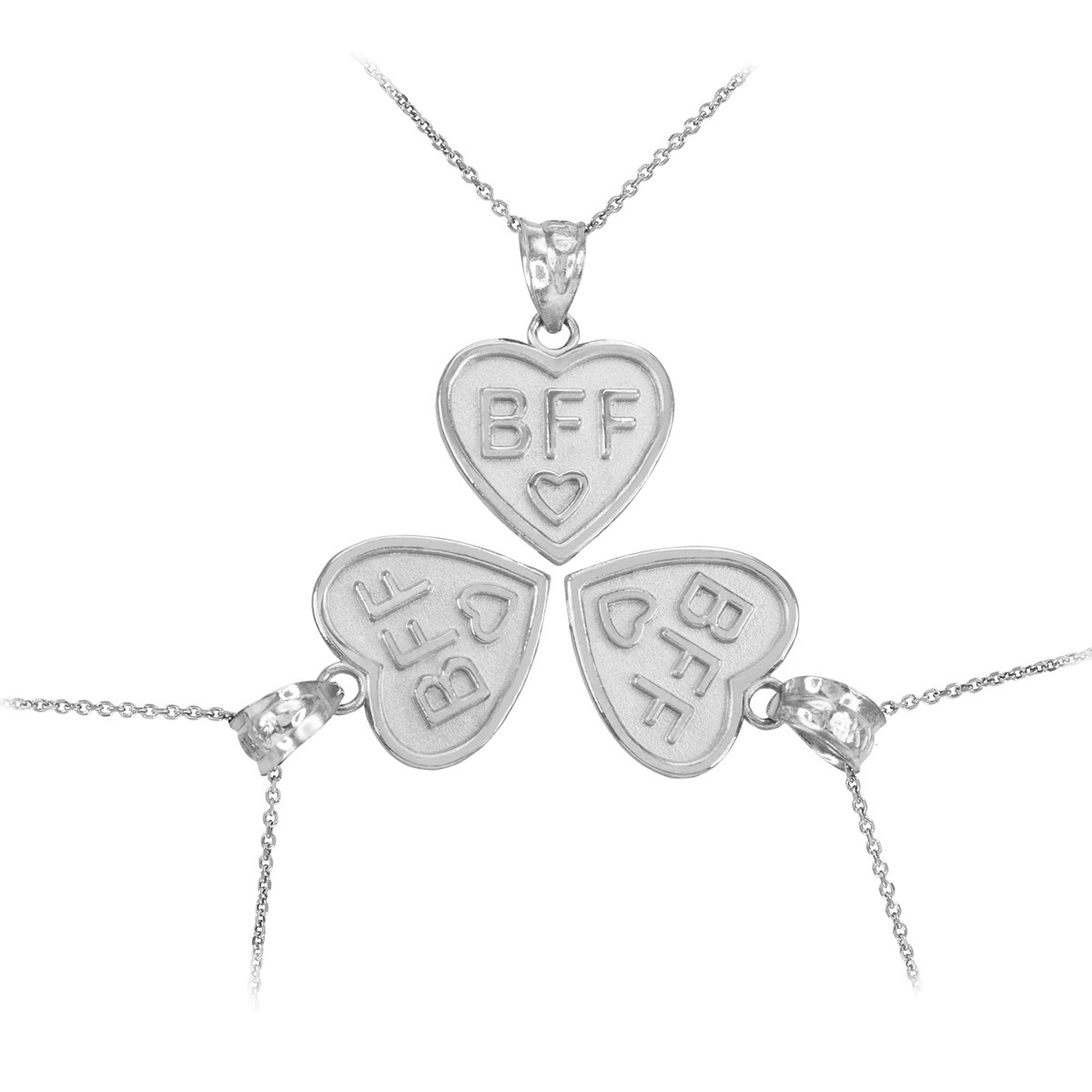 3pc Sterling Silver BFF BEST FRIEND FOREVER Heart Pendant Breakable Necklace Set Nowa, bezpłatna wysyłka