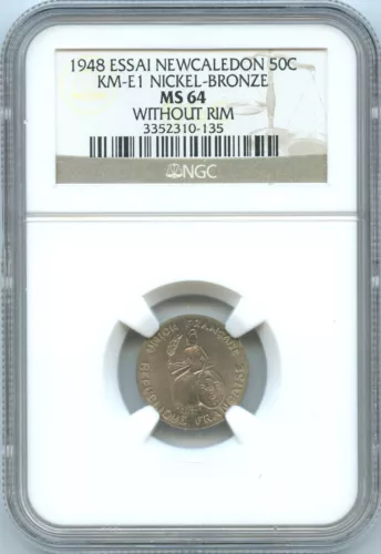 New Caledonia 50 Centimes ESSAI 1948 KM E1 NGC MS 64
