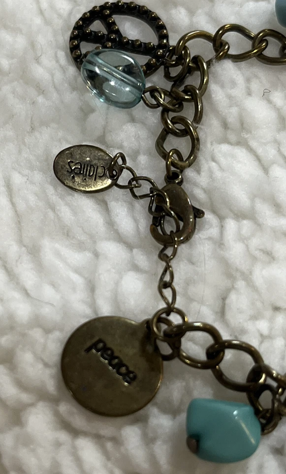 "Pulsera vintage Claires Peace Charm gemas azules 8""-9""" Foto 2 de 2