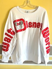 New Walt Disney World Sweatshirt Jersey Pullover Top Minnie Mouse White Red 1X