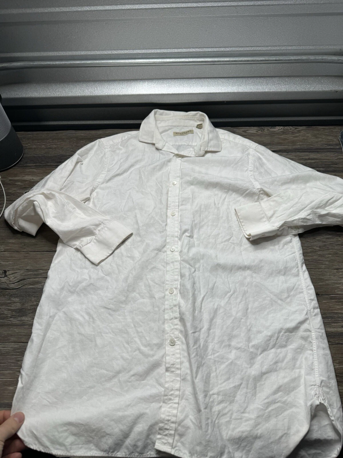 Camicia elegante uomo Burberry London bianca elasticizzata manica lunga bottoni taglia 16 41