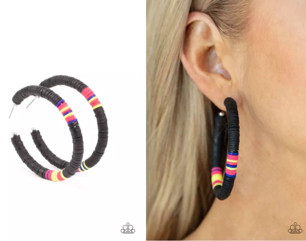 Paparazzi black hoop best sale earrings