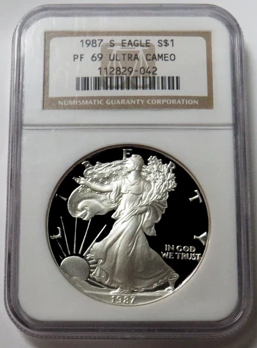  1987 S PROOF $1 AMERICAN SILVER EAGLE 1 oz COIN NGC PF 69 UC