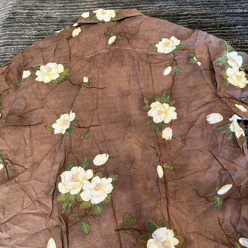 Golf Shirt Mens 3XL Button Up Hawaiian Shirt White Flower Print On Brown Casual - Picture 7 of 9