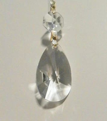 20 Asfour 873-38mm 30% Lead Crystal T-Drop Chand Prism Pendants w/Bead Tops-Brs