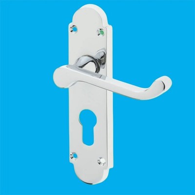 Frelan Epsom Suite Lever Door Handle on Euro Lock Plate Set Polished Chrome