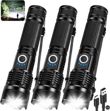 3 Pack Rechargeable Flashlights High Lumens, 990000LM Super Bright LED Flashligh