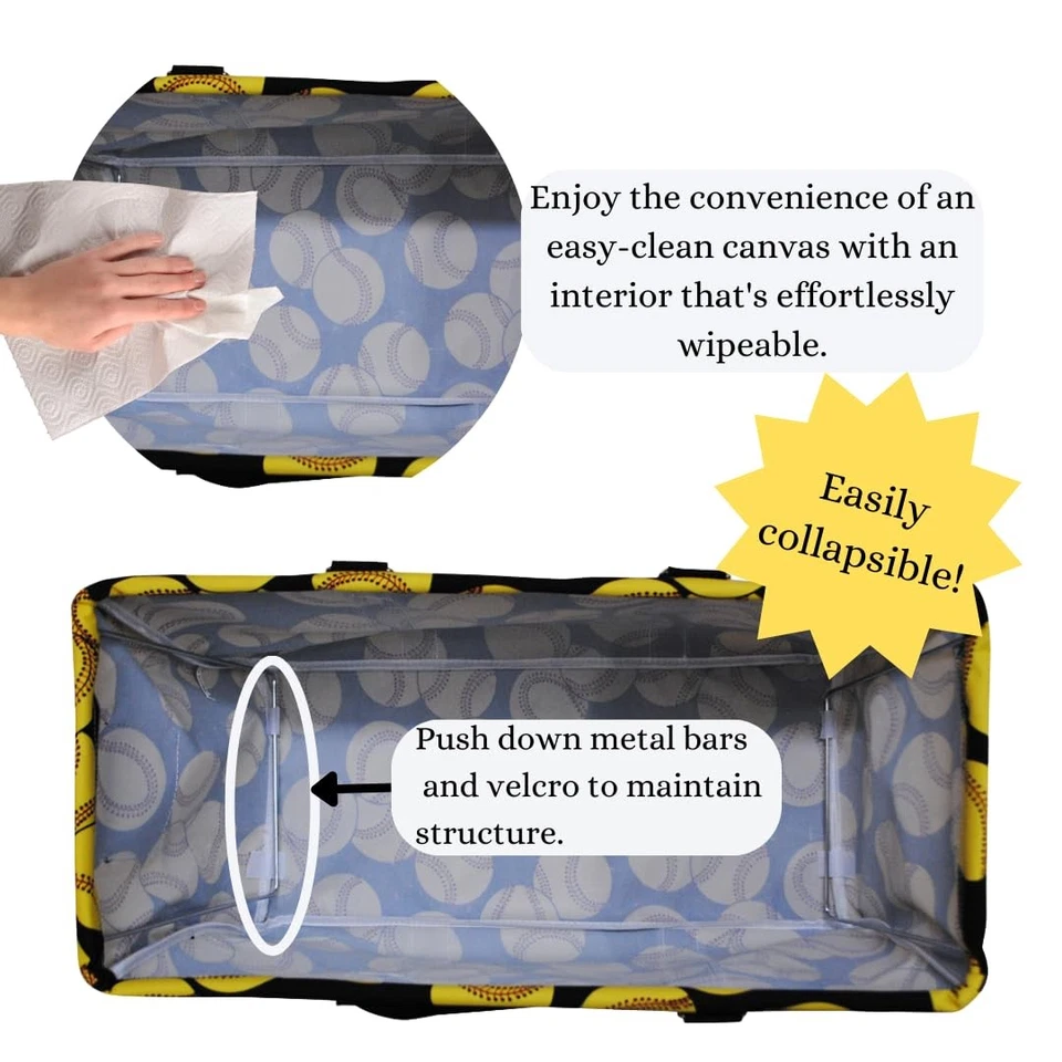 Extra Large Utility Tote Reusable Grocery Organizing Bag Softball-black - Image 3 of 4