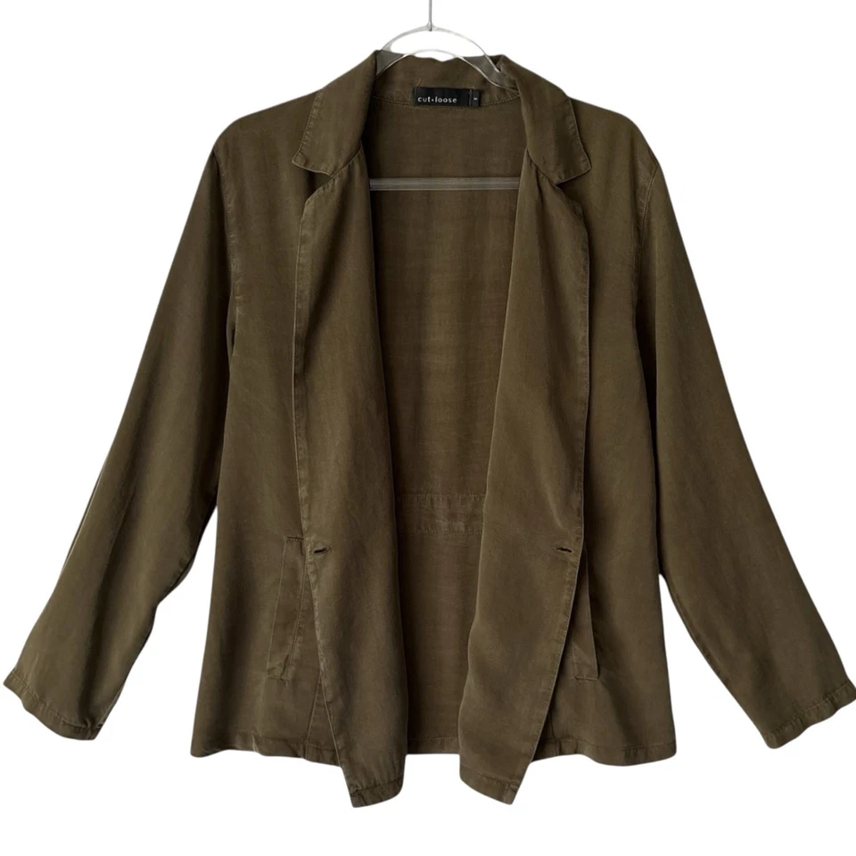 Chaqueta Suelta Corte Talla Pequeña Cuello Manga Larga Tencel Lagenlook ArtToWear EE. UU. Foto 3 de 4