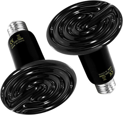 Reptile Heat Lamp 100W 2-Pack Ceramic Heat Emitter, No Light Emitting Heat Bulb