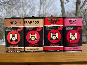 4 Vintage EMPTY Rifle Powder Can Tin Hodgdon Containers