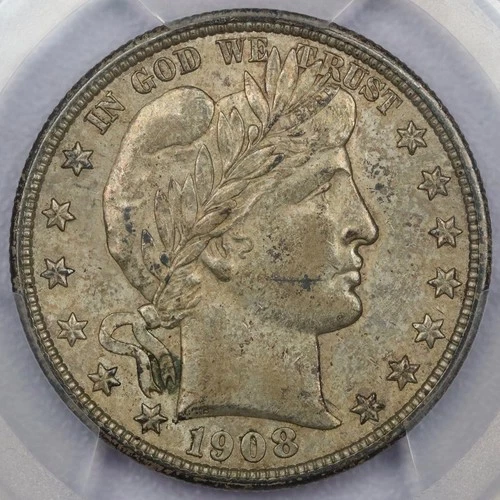 1908-D 50c Barber Half Dollar - PCGS AU 58