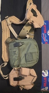 3 USGI LC-2  Load Bearing Suspenders 2-30 rnd Ammo Pouches Canteen Web Belt Lot 