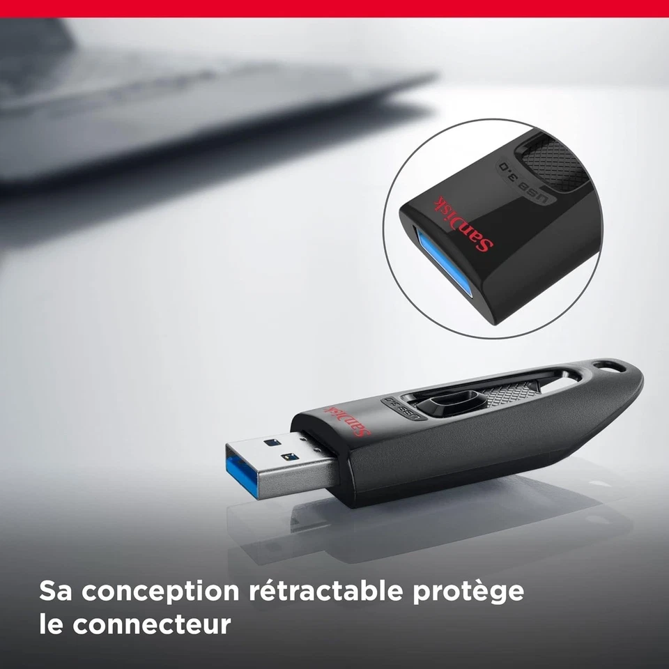 Clé USB 3.0 Sandisk Ultra 32Go 64Go 128Go 256Go 512Go 1To 130Mo/s Haute Vitesse - Photo 2/4
