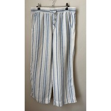 L.L.Bean 100% Linen Blue White Striped Croppe...