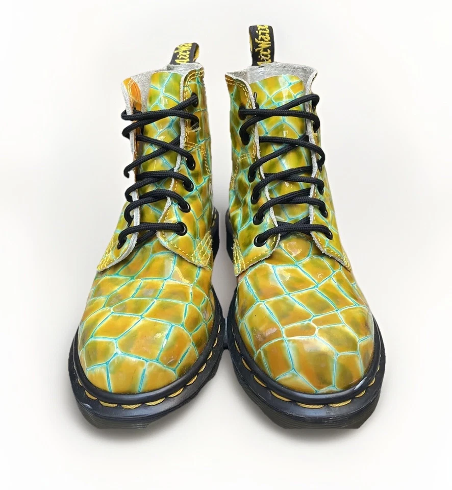 Botas de Combate De Colección Y2K Docs Dr Martens Amarillo Patente de Cocodrilo Hechas en Inglaterra 3UK Foto 4 de 4