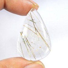 Cabochon en forme de poire de pierre précieuse en quartz rutile doré multi na...
