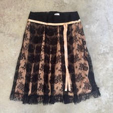 Vintage Valentino Roma Silk Floral Lace Skirt Black Beige Ribbon 90s Archive