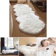 White Fluffy Sheepskin Faux Fur Rug 2x6 Ft Shag Throw, Ultra-Thick
