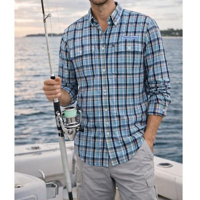 Southern Tide Shore Shot Fishing Shirt Men S Blue Plaid UPF30 2162 Ocean Channel