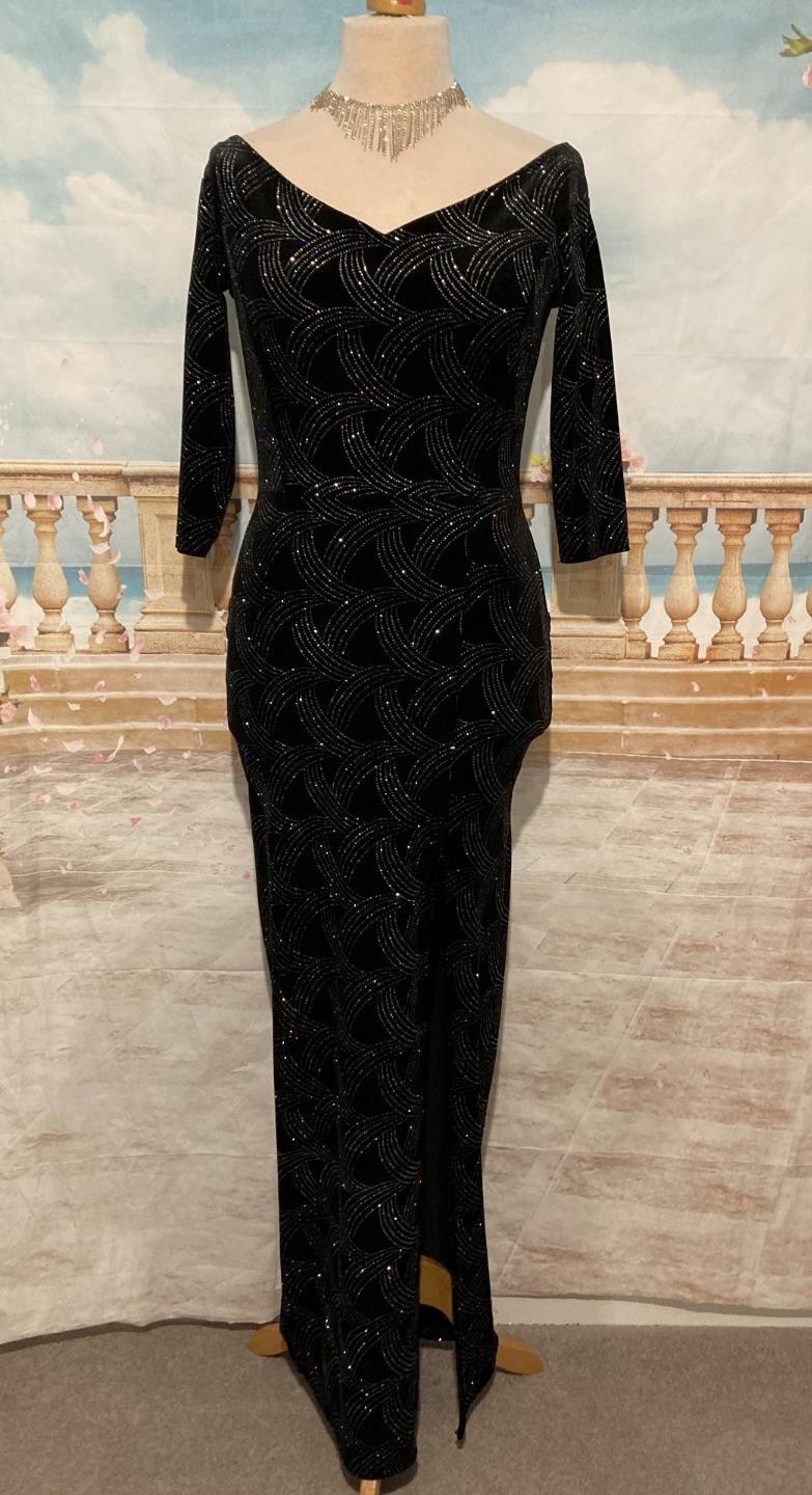 Dress 14 Black Velvet Silver Quiz Ballgown Bardot Evening Stretch Pencil Maxi
