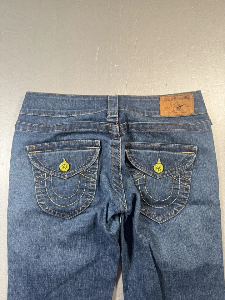 True Religion Jeans Womens 26 Blue Bootcut Flap Pockets Horseshoe Made in USA - Image 4 of 4